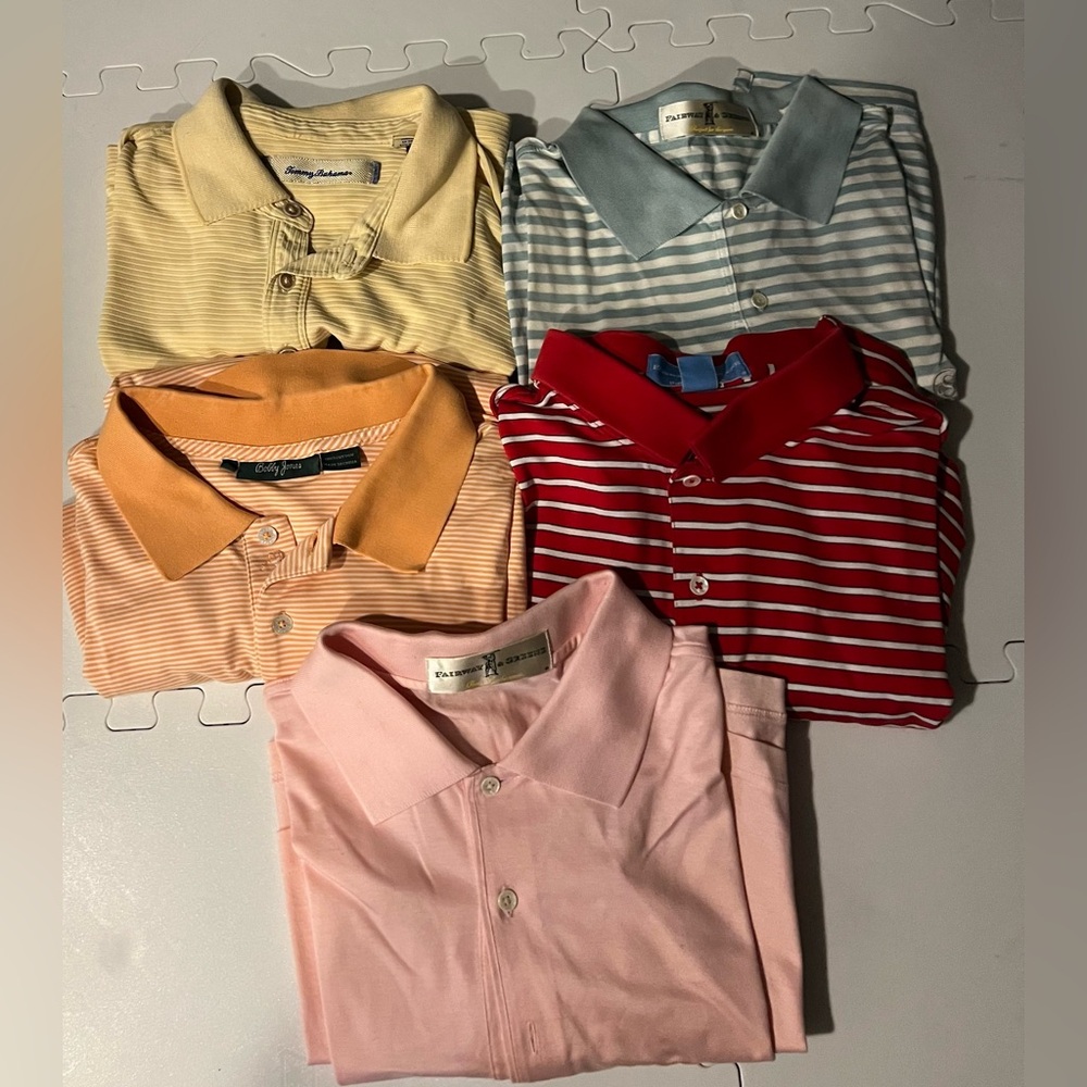 Lot of Mens golf polos Striped and Solid Polo Shirts bundle